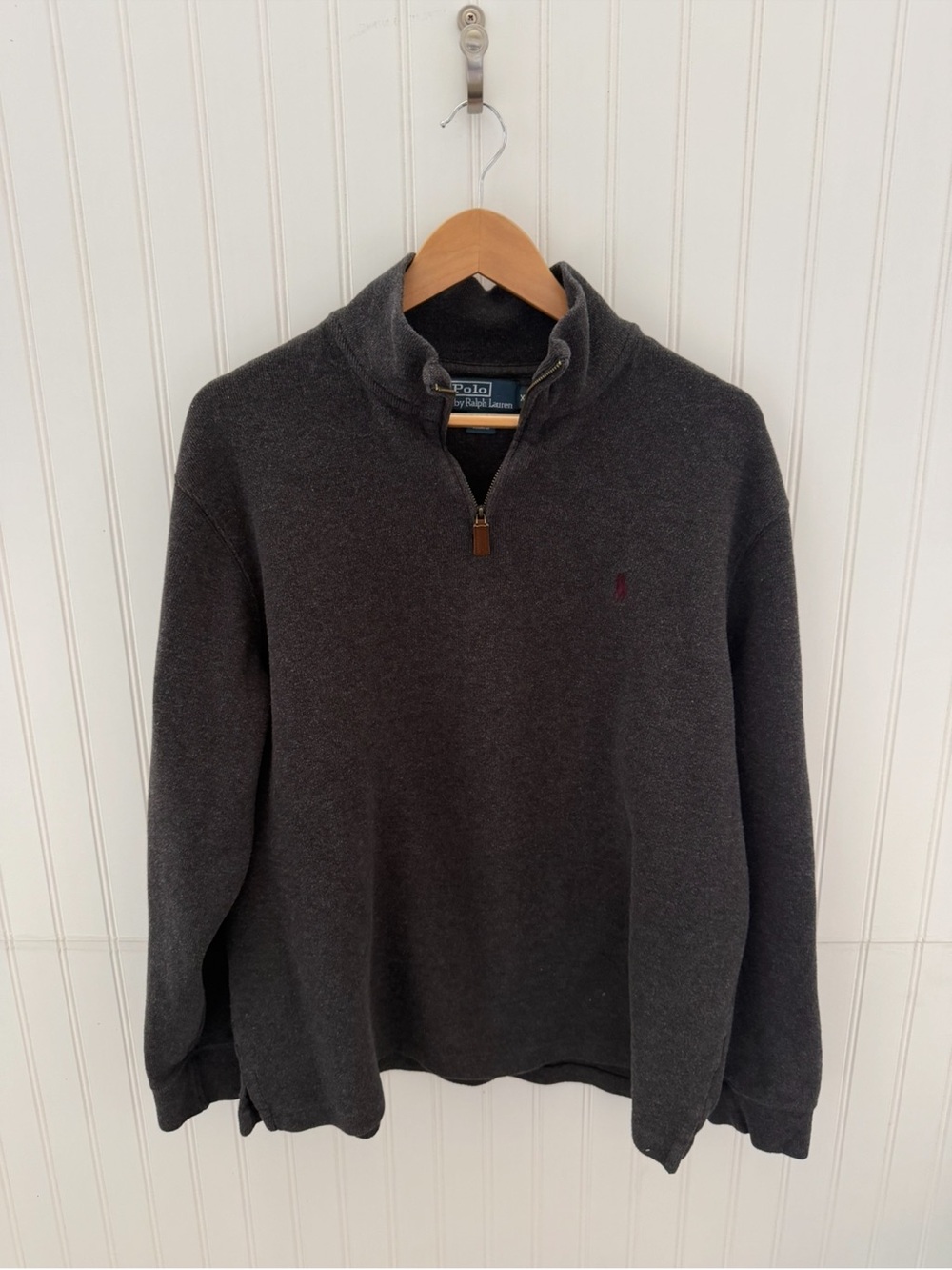 Ralph Lauren Classic Estate-Rib Quarter-Zip Pullover in Dark Gray Size XL